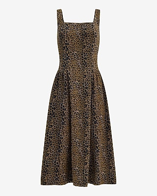 Crepe Square Neck Drop Waist Midi Dress with Pockets
