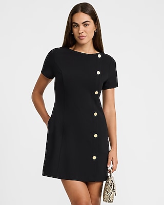 Boat Neck Cap Sleeve Novelty Button Front Mini Dress