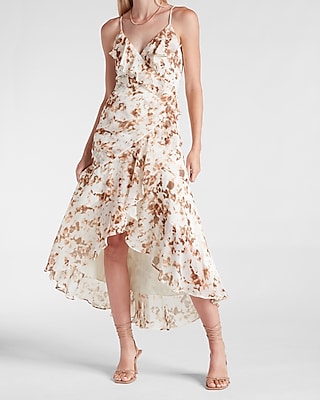Printed Ruffle Wrap Hi Low Maxi Dress