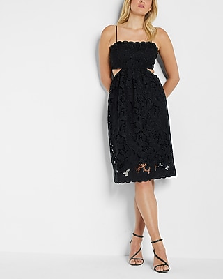Versatile Lace Tie Back Side Cutout Midi Dress