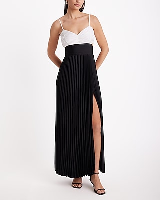 Vacation,Cocktail & Party,Formal Color Block Pleated Cutout V-Neck Maxi Dress Black Women's