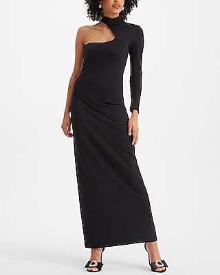Cocktail & Party Asymmetrical Mock Neck One Shoulder Maxi  Dress