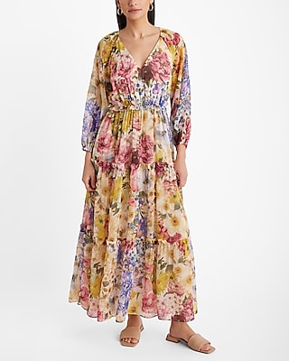 V-neck Keyhole Tiered Flowy Floral Print Wedding Dress by Express