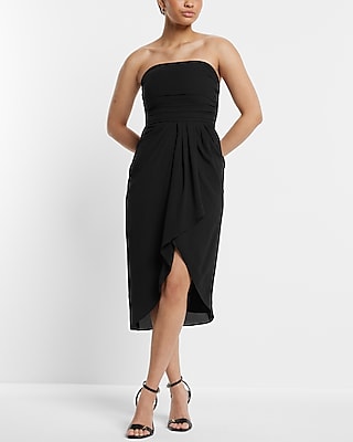 Cocktail & Party Strapless Draped Ruched Midi  Dress