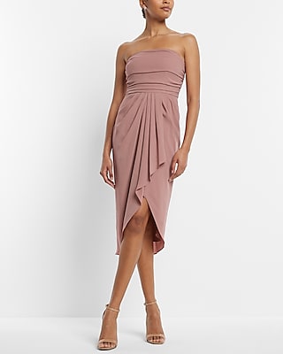 Cocktail & Party Strapless Draped Ruched Midi  Dress Pink Women's 0