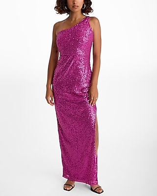 One Shoulder Sequined Maxi Dress