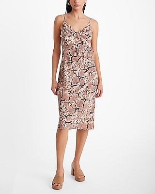 V-neck Spaghetti Strap Cocktail Snake Print Party Dress by Express