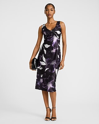 Purple dresses for special occasions - Express Women's Cocktail & Party Floral Satin V-Neck Sleeveless Midi Dress