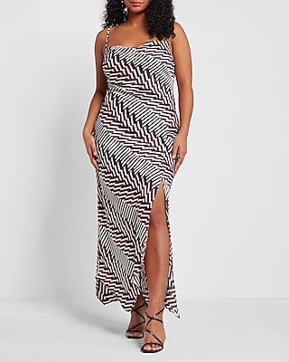Cocktail & Party Abstract Print Satin Cowl Neck Maxi Slip Dress