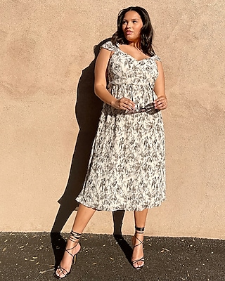 Printed Pleated Chiffon Midi Dress