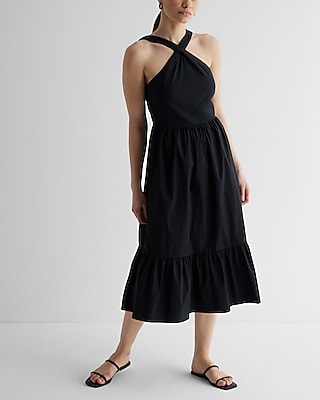 Halter Tiered Poplin Midi Dress