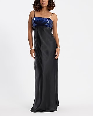 Sequined Sleeveless Satin Maxi Dress