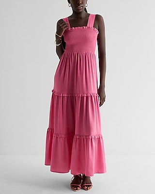 Casual Square Neck Smocked Tiered Maxi Dress