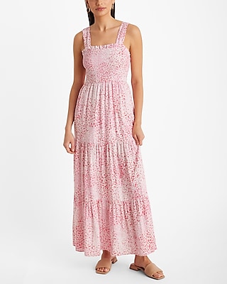 Linen Flowy Tiered General Print Sleeveless Smocked Wedding Dress by Express