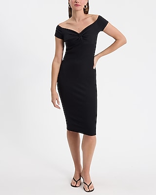 Short Sleeves Sleeves Off the Shoulder Cocktail Ribbed Bodycon Dress/Party Dress/Wedding Dress/Midi Dress