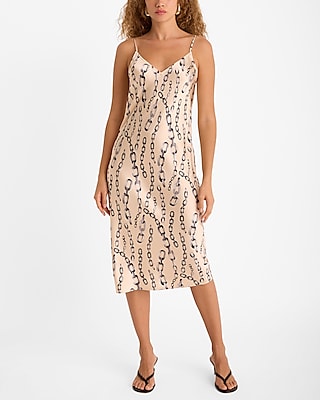 Date Night,bridal Shower,cocktail & Party Satin Printed V neck Midi Downtown Cami Slip Dress