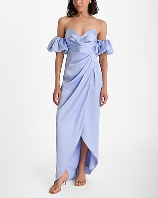 Strapless Cocktail Satin Slit Puff Sleeves Sleeves Evening Dress/Party Dress/Midi Dress