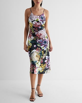 Cocktail & Party Floral Satin Scoop Neck Downtown Cami Midi Slip Dress