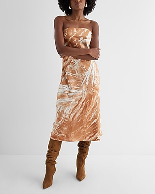 Cocktail & Party,Date Night Printed Satin Strapless Midi Slip Dress