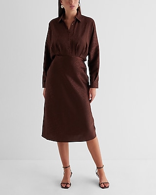 Work Jacquard Printed Half Button Up Midi Portofino Shirt Dress