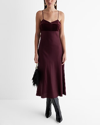Date Night,Cocktail & Party Velvet Sweetheart Neckline Satin Slip Midi Dress