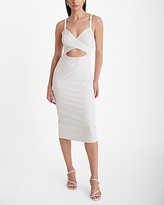 Cocktail Below the Knee Sweetheart Hidden Side Zipper Wrap Cutout Striped Print Spaghetti Strap Party Dress