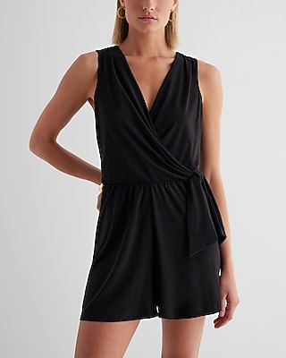 Casual V-Neck Surplice Tie Waist Romper