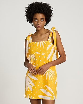 Square Neck Shift General Print Linen Pocketed Short Tunic