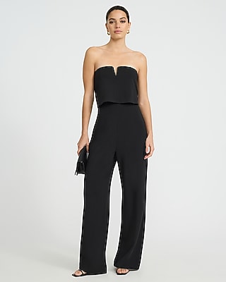 Strapless V-Bar Overlay Wide Leg Jumpsuit
