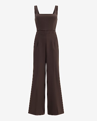 Square Neck Corset Waist Wide Leg Jumpsuit with Pockets