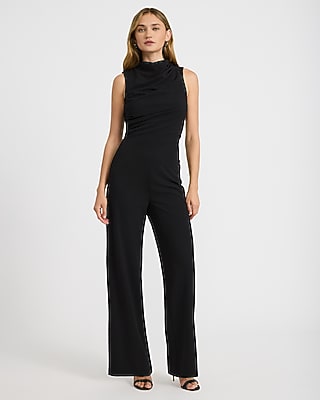 Mock Neck Draped Wide Leg Jumpsuit
