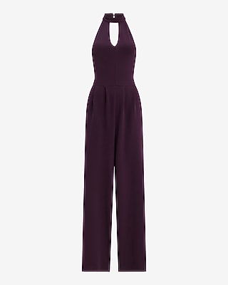 Halter Keyhole Drop Waist Wide Leg Jumpsuit