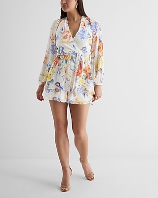 Casual Floral Tie Waist Ruffle Romper