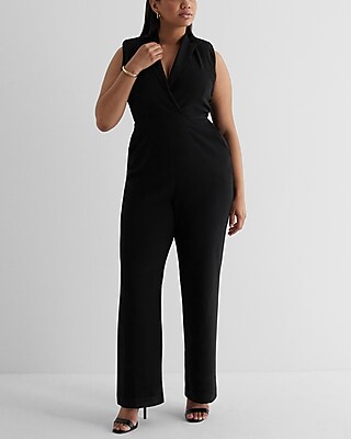 Work Sleeveless Blazer Jumpsuit Black Women's 4