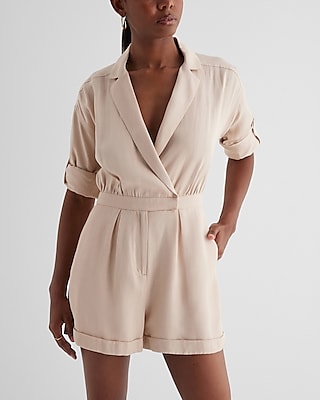 Work Linen-Blend V-Neck Utility Blazer Romper