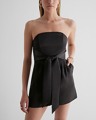 Cocktail & Party Satin Strapless Tie Waist Romper
