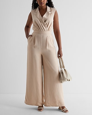 Work Linen-Blend Wide Leg Palazzo Blazer Jumpsuit