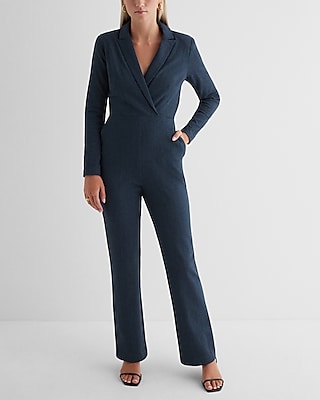 V-neck Long Sleeves Twill Romper/Jumpsuit