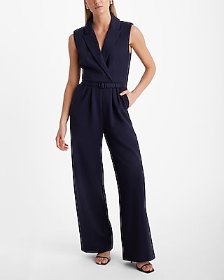 Sleeveless Belted Hidden Back Zipper Pocketed Romper/Jumpsuit