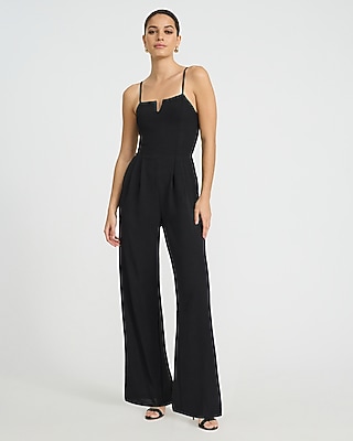 V-Bar Sleeveless Smocked Back Wide Leg Jumpsuit