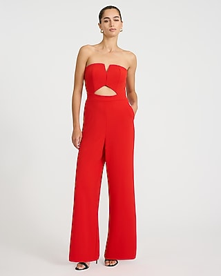 Strapless Cutout Wide Leg Jumpsuit with Pockets