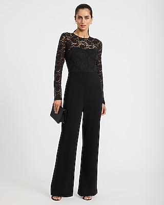 Lace Crew Neck Long Sleeve Wide Leg Jumpsuit