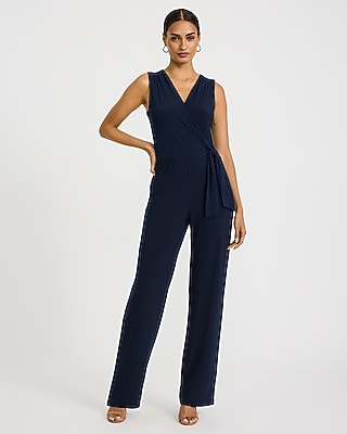 V-Neck Wrap Tie Waist Wide Leg Jumpsuit