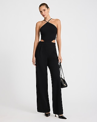 Halter Side Cutout Wide Leg Jumpsuit