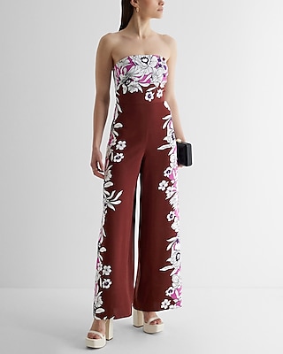Cocktail & Party Floral Strapless Wide Leg Palazzo Jumpsuit