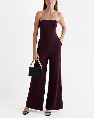 Cocktail & Party Strapless Wide Leg Palazzo Jumpsuit Red Women's M