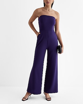 Cocktail & Party Strapless Wide Leg Palazzo Jumpsuit Purple Women's XL