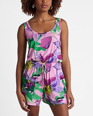 Vacation,Casual Floral Scoop Neck Sleeveless Tie Waist Romper