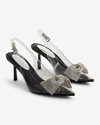 Clear Rhinestone Bow Slingback Pumps