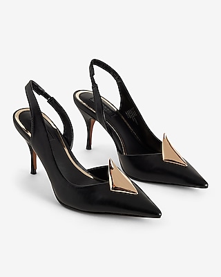 Brian Atwood X Express Gold Accent Slingback Pumps Black Women's 7